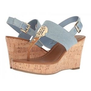 Tommy Hilfiger Manne2 Blue Denim Wedge Sandal  NWT